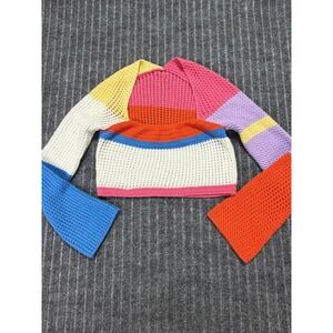Eclectic Boho Crochet Knit Sweater Women S Multicolor Bell Sleeve Crop Retro